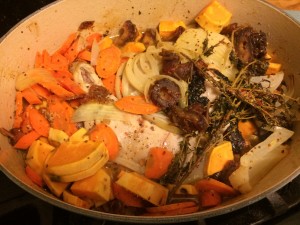 Nice braised chicken with carrots, dates, and sweet potato. 